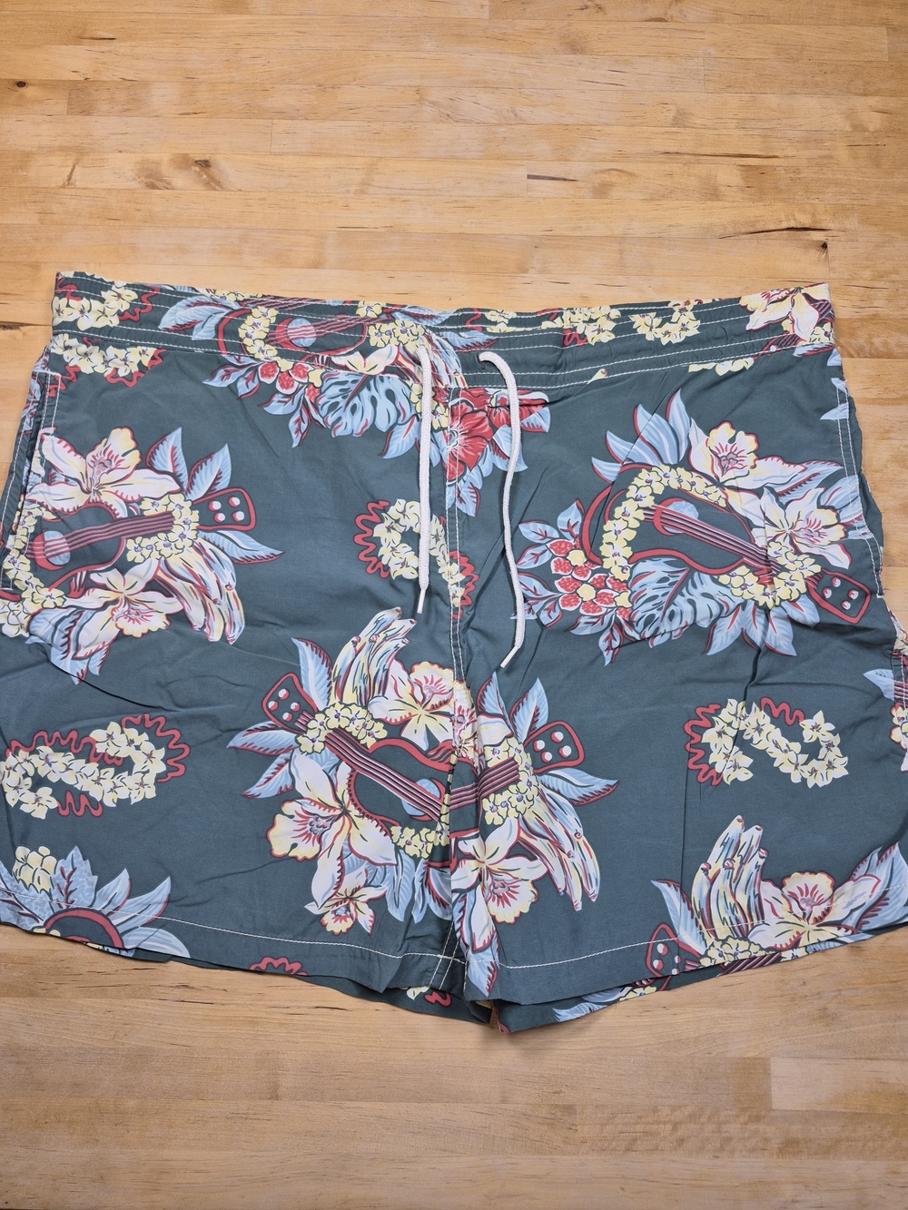Ralph Lauren Teal Floral Guitar Print Swim Trunks